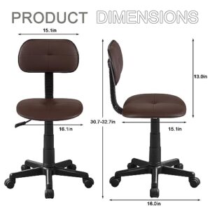 VECELO Armless Home Office Chair Low-Back Height Adjustable Stools for Desk/Computer/Task/Small Space, 360° Swivel, Set of 4, Coffee