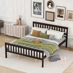 prohon queen size bed frame with vertical openwork design headboard & footboard, wooden platform bed with large underbed storage space, simple style bedframe, no box spring needed, espresso