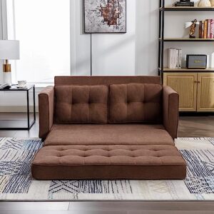 Sleeper Loveseat Pull Out Bed Convertible Sofa Bed with Side Pocket Modern Upholstered Small Sectional Sleeper Sofa Pull Out Couch for Living Room Office, 59.4", Brown