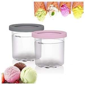 evanem 2/4/6pcs creami containers, for extra bowl for ninja creamy,16 oz pint ice cream containers with lids bpa-free,dishwasher safe for nc301 nc300 nc299am series ice cream maker,pink+gray-4pcs