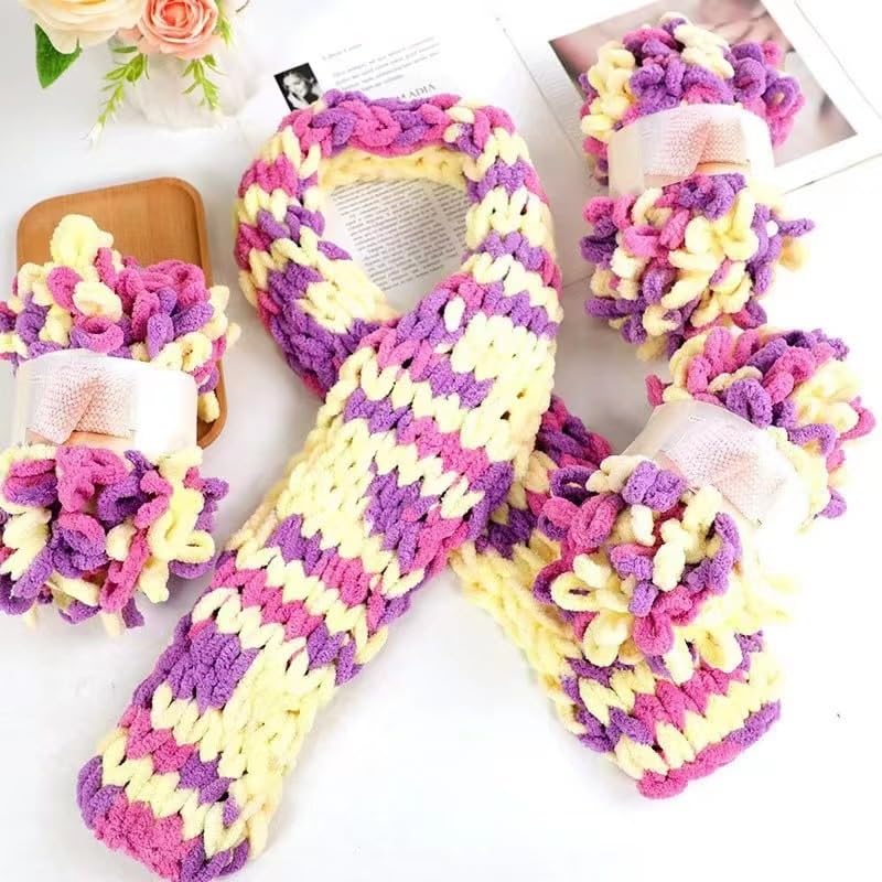 2 Balls Puffy Loop Finger Yarn Wool Hand Braid Rope Knitting Thick Velvet Rainbow Yarn (Color : Color 5)