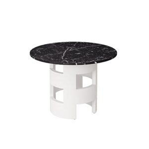 frithjill 42.12" round dining table with printed faux marble table top and mdf pedestal for dining room, kitchen, living room, black+ white base