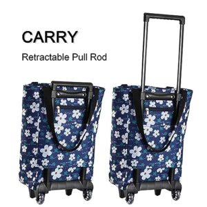 Shopping Carts For Groceries， Folding Truck ， Tote Bag On Wheels Collapsible Shopping Cart Bags Reusable Grocery Bags (Color : Thousand purple leaves)