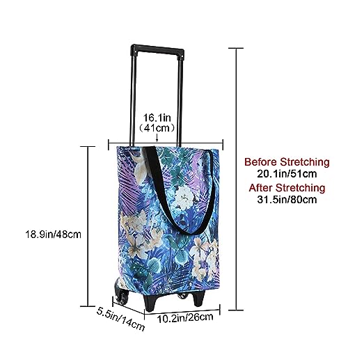 Shopping Carts For Groceries， Folding Truck ， Tote Bag On Wheels Collapsible Shopping Cart Bags Reusable Grocery Bags (Color : Thousand purple leaves)