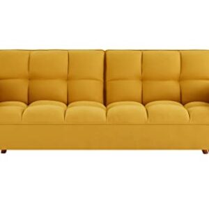 Verfur Futon Sofa Bed Modern Linen Fabric Couch Convertible Folding Recliner Loveseat for Living Room with 2 Arm Pillows and Strudy Wood Legs, Yellow