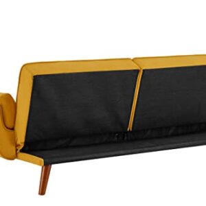 Verfur Futon Sofa Bed Modern Linen Fabric Couch Convertible Folding Recliner Loveseat for Living Room with 2 Arm Pillows and Strudy Wood Legs, Yellow