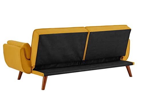 Verfur Futon Sofa Bed Modern Linen Fabric Couch Convertible Folding Recliner Loveseat for Living Room with 2 Arm Pillows and Strudy Wood Legs, Yellow