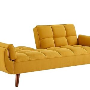 Verfur Futon Sofa Bed Modern Linen Fabric Couch Convertible Folding Recliner Loveseat for Living Room with 2 Arm Pillows and Strudy Wood Legs, Yellow