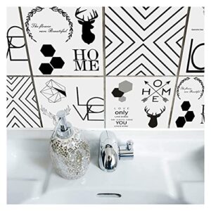 Tile Stickers Elk Black White Stick on Tiles Bathroom PVC Self Adhesive Wall Tiles Kitchen Stick on Wall Tiles Waterproof Peel and Stick Floor Tiles Self Adhesive Tiles for Walls (Size : 10x10x10 pcs