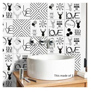 Tile Stickers Elk Black White Stick on Tiles Bathroom PVC Self Adhesive Wall Tiles Kitchen Stick on Wall Tiles Waterproof Peel and Stick Floor Tiles Self Adhesive Tiles for Walls (Size : 10x10x10 pcs