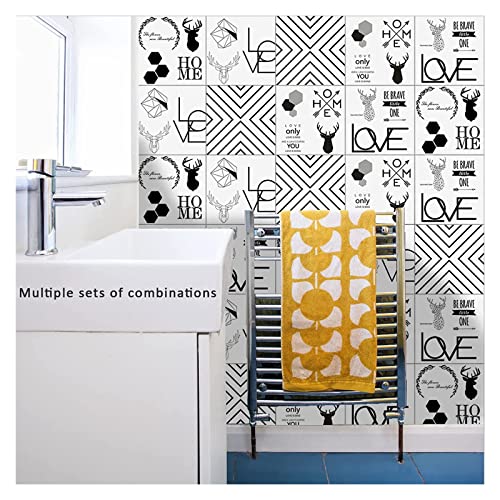 Tile Stickers Elk Black White Stick on Tiles Bathroom PVC Self Adhesive Wall Tiles Kitchen Stick on Wall Tiles Waterproof Peel and Stick Floor Tiles Self Adhesive Tiles for Walls (Size : 10x10x10 pcs