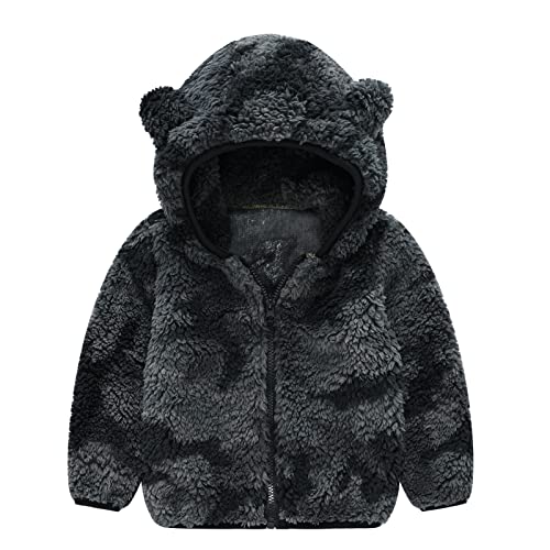 GDDXLM Toddler Girls Boys Fleece Hoody Jacket Cute Bear Ear Hoodie Sweatshirt Sweater Zip Up Teddy Jackets Warm Snowsuit Cardigan Tunic Tops Fall Winter Outwear Baby Kids Hairy Coat