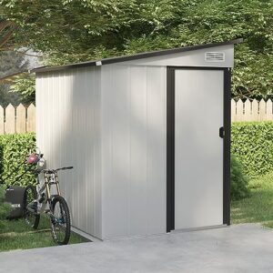 storage shed 5x7ft, outdoor lean-to metal storage sheds with pent roof (white)