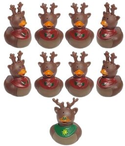 cool winter holiday christmas 9 reindeer rubber duckies (2") standard size. (9 pack) cute duck bath tub pool toys. (reindeer rubber ducks)