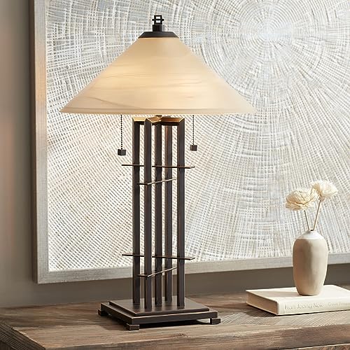 DKLIMA Table Lamp 23 1/2" High Bronze Cone Alabaster Art Glass Shade for Bedroom Living Room Bedside Nightstand