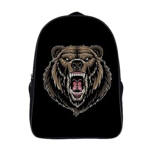 ferocious grizzly bear 16 inch backpack laptop bag casual daypack for traveling camping shopping