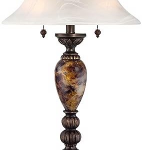 DIRKES Traditional Table Lamp 27" Tall Aged Bronze Marble White Alabaster Glass Dome Shade for Bedroom Living Room Bedside