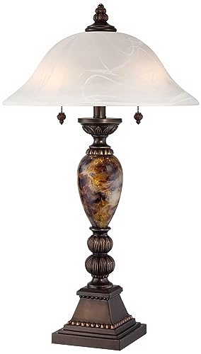 DIRKES Traditional Table Lamp 27" Tall Aged Bronze Marble White Alabaster Glass Dome Shade for Bedroom Living Room Bedside