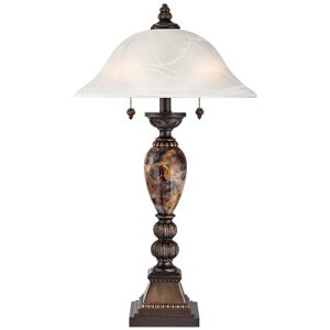 DIRKES Traditional Table Lamp 27" Tall Aged Bronze Marble White Alabaster Glass Dome Shade for Bedroom Living Room Bedside