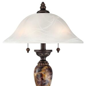 DIRKES Traditional Table Lamp 27" Tall Aged Bronze Marble White Alabaster Glass Dome Shade for Bedroom Living Room Bedside