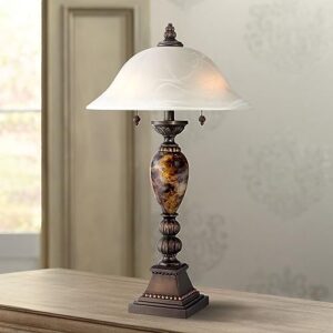 DIRKES Traditional Table Lamp 27" Tall Aged Bronze Marble White Alabaster Glass Dome Shade for Bedroom Living Room Bedside