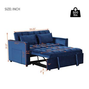 EBELLO 3 in 1 Convertible Sleeper Sofa Bed, Modern Velvet Loveseat Futon Couch Pullout Bed with Side Storage Pockets & Pillows, Small Love Seat Lounge Sofa Bed for Small Space, Living Room