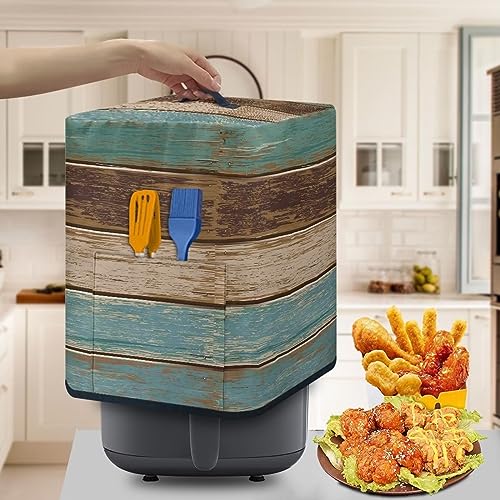 HUISEFOR Air Fryer Cover Square Wooden Panel Dust Cover for Food Processor Anti Fingerprint Washable Appliance Protector Art Decor Kitchen Accessories