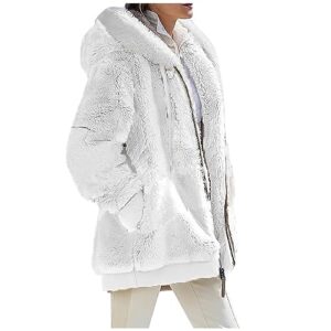 white winter coats for women,women winter coat fuzzy fleece jacket hooded colorblock cardigan coat oversized fluffy sherpa outerwear with pockets long faux fur coat down jacket women(2xl,green)