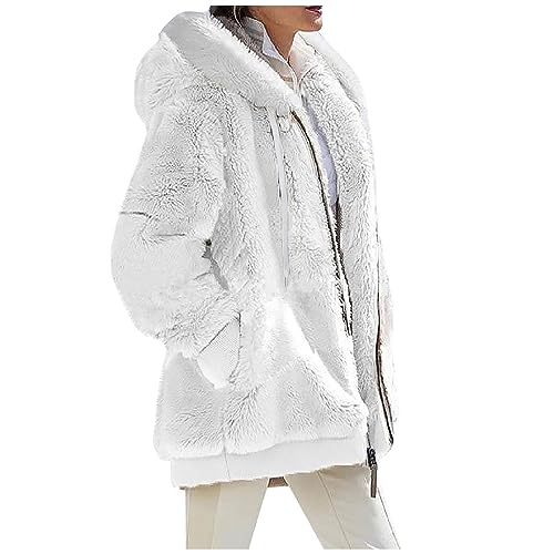 White Winter Coats For Women,Women Winter Coat Fuzzy Fleece Jacket Hooded Colorblock Cardigan Coat Oversized Fluffy Sherpa Outerwear With Pockets Long Faux Fur Coat Down Jacket Women(2XL,Green)