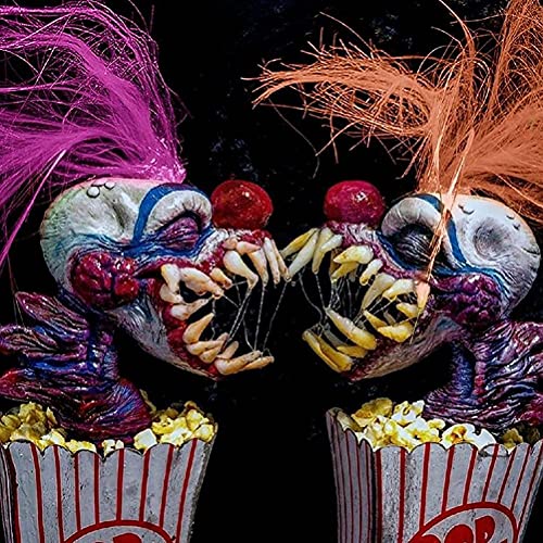 Uestamu Scary Halloween Decorations, Popcorn Clown Sculpture, Creepy Killer Clown Head Popcorn Decorations for Halloween Party Haunted House Props (A)