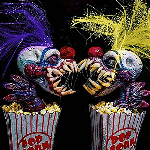 Uestamu Scary Halloween Decorations, Popcorn Clown Sculpture, Creepy Killer Clown Head Popcorn Decorations for Halloween Party Haunted House Props (A)