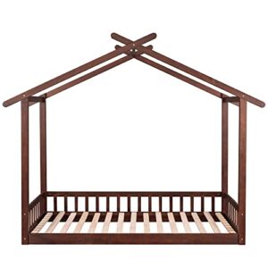 Tidyard Extending House Bed, Wooden Daybed, Walnut for Bedroom Dorm Guest Room Home Furniture