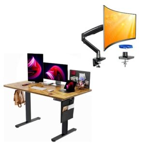 ergear adjustable height electric standing desk with storage bag single monitor mount for 13 to 35 inches ultrawide screens