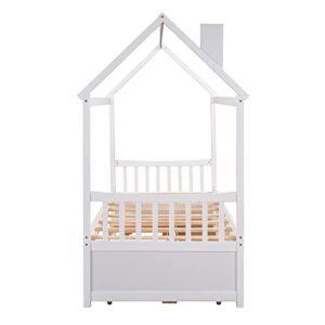 TARTOP Twin House Bed with Trundle and 3 Storage Drawers, Twin Captain's Beds Wooden Storage Daybed Frame for Kids Teens Boys Girls,White