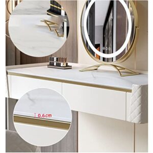 ZHIVIQ Vanity Set with Lighted Mirror, 3-Color Touch Screen Dimmable Mirror, Bedroom Makeup Dressing Table with Cushioned Stool