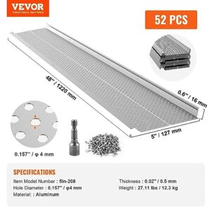 VEVOR Gutter Guard, 5 inch Width, Aluminum Leaf Filter DIY Gutter Cover, 52 PCS 208 ft Total Length, 0.157'' Hole Diameter & 0.02'' Thick Raptor Gutter Guards Fits Any Roof or Gutter Type