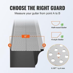 VEVOR Gutter Guard, 5 inch Width, Aluminum Leaf Filter DIY Gutter Cover, 52 PCS 208 ft Total Length, 0.157'' Hole Diameter & 0.02'' Thick Raptor Gutter Guards Fits Any Roof or Gutter Type