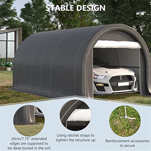 MGWYE 16' X 10' Carport, Heavy Duty Portable Garage/Storage Tent ， Garden Tools, Outdoor Work, Gray