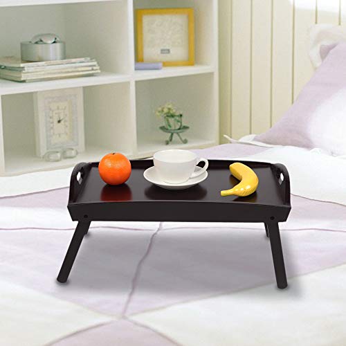 MengK Convenient and Stylish Foldable Curved Breakfast Tray in Brown - Enjoy Breakfast in Bed or Work from Anywhere with This Portable Tray