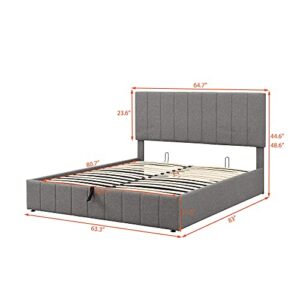 TARTOP Queen Upholstered Platform Bed with Gas Lift up Storage, Queen Bed Frame with Storage Underneath and Tufted Headboard, Wooden Platform Bed with Hydraulic Storage System,Gray