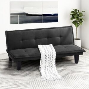 iululu black futon sofa bed, convertible sleeper couch armless daybed for apartment, studio, dorm, office, home