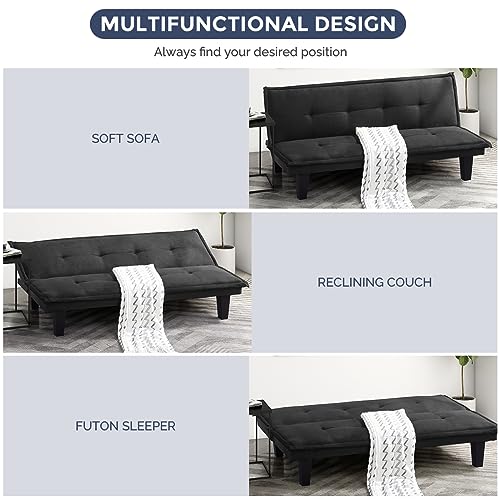 IULULU Black Futon Sofa Bed, Convertible Sleeper Couch Armless Daybed for Apartment, Studio, Dorm, Office, Home