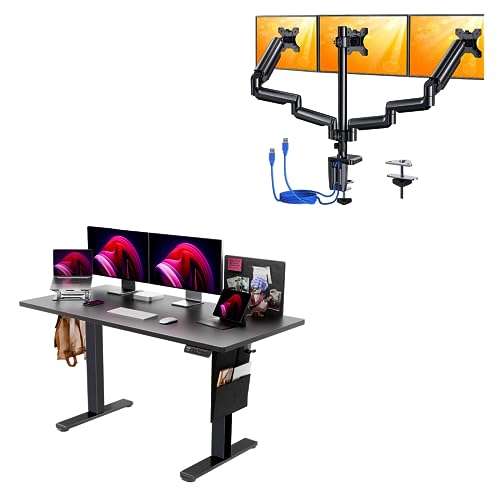 ErGear Adjustable 55'' Height Electric Standing Desk with Storage Bag Triple Monitor Mount for Desk