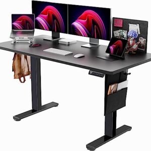 ErGear Adjustable 55'' Height Electric Standing Desk with Storage Bag Triple Monitor Mount for Desk