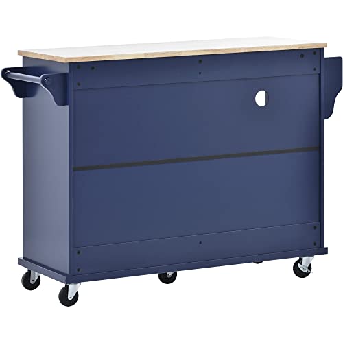 Olela Kitchen Island Cart with Storage, Mobile Rolling Kitchen Table Microwave Rack Cart on Wheels with Open Shelves, Drawers and Cabinet, 18.1 "D X 50.8 "W X 36.2 "H(Open Shelf-Blue)