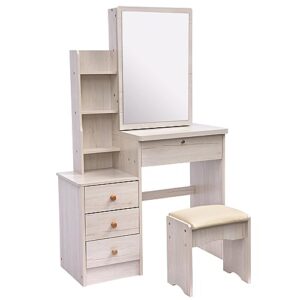 Mbolyeer Vanity Desk Set with Mirror and Stool: Makeup Table with Multi-Drawers & Storage - Vanity Dresser for Bedroom (A)