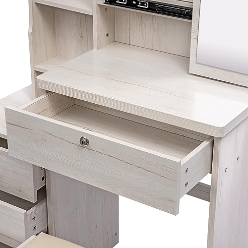 Mbolyeer Vanity Desk Set with Mirror and Stool: Makeup Table with Multi-Drawers & Storage - Vanity Dresser for Bedroom (A)