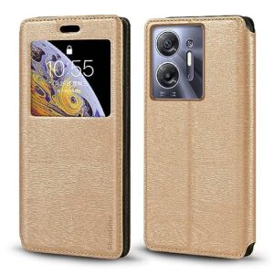 shantime for infinix hot 30 5g case, wood grain leather case with card holder and window, magnetic flip cover for infinix hot 30 5g (6.78”) gold