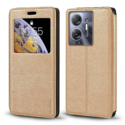 Shantime for Infinix Hot 30 5G Case, Wood Grain Leather Case with Card Holder and Window, Magnetic Flip Cover for Infinix Hot 30 5G (6.78”) Gold