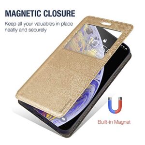 Shantime for Infinix Hot 30 5G Case, Wood Grain Leather Case with Card Holder and Window, Magnetic Flip Cover for Infinix Hot 30 5G (6.78”) Gold